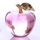 Crystal glass apple with golden metal leave of clear red blue pink color for home/wedding/christmas decoration