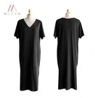 High Quality Korean Ins Style Black Loose V-neck Summer New Women Casual T-shirt Dress