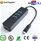 USB 3.1 Type C USB-C Multiple 3 Ports Hub with Gigabit Ethernet Network LAN Adapter
