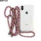 Soft TPU Nylon Rope Necklace Phone Case for iPhone X XR XS Max Neck Strap Crossbody Anti-shock Cell Phone Cases Cover