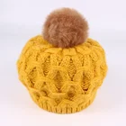 Custom funny warm winter womans knit hats with pom poms for adult