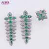 18k white dubai gold plated green stone earring and finger ring fashion jewelry set