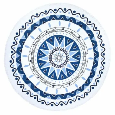 Round custom printing Beach Towel With Tassel White & Black Cotton Circle Beach Towels