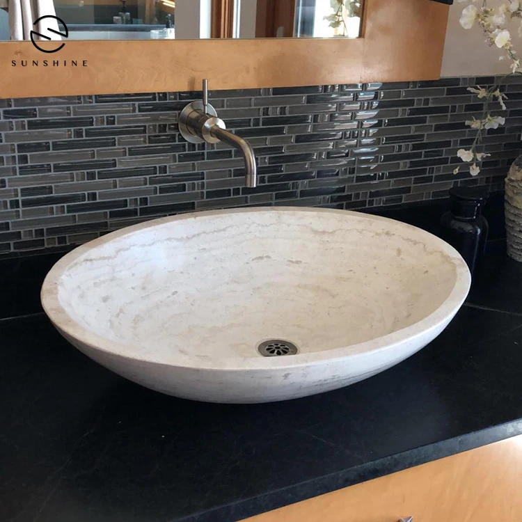 Super White Travertine Stone Countertop Lavabo Wash basin For Bathroom