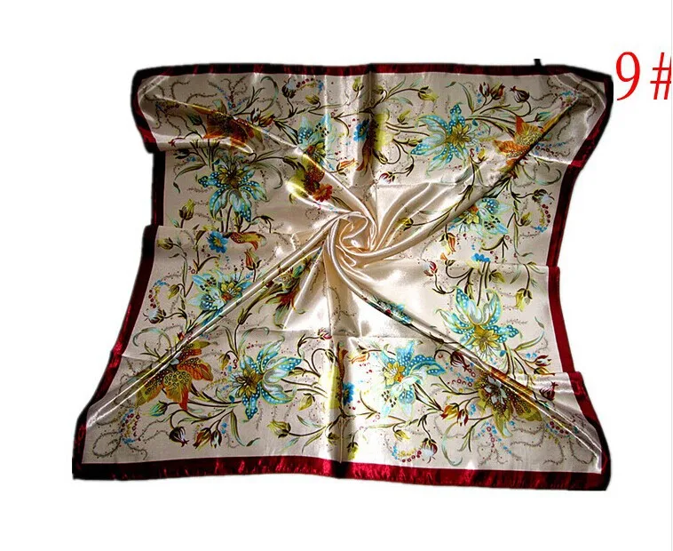 New 2015 Big Size 90x90cm Silk Square Scarf Women Fashion Brand High Quality Imitated Silk Satin Scarves Shawl Hijab NO.9