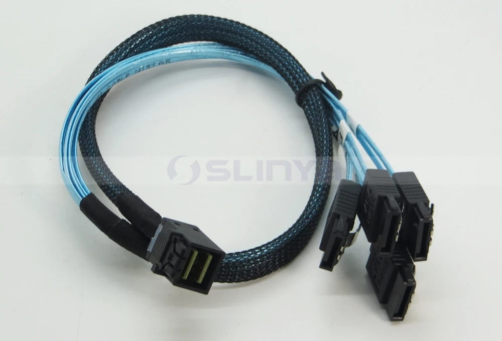 Blue Internal HD Mini SAS SFF 8643 Host to 4x SATA 7Pin Target Forward Fanout Cable for Hard Drive Controller