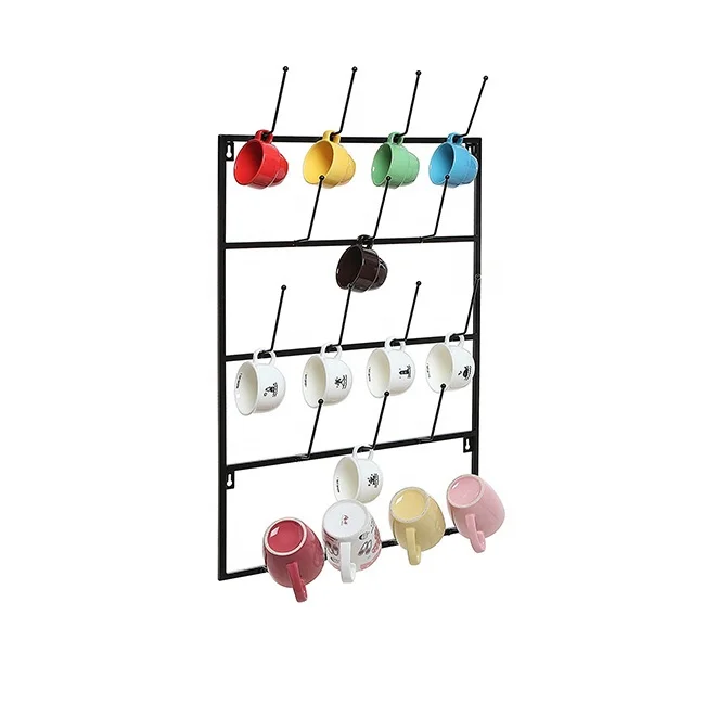 Black Metal Wall Mount Coffee Cup Storage Organizer Hook Display Hanger