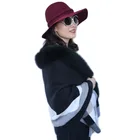 England Style Fox Fur Trim Stripe Plaid Acrylic Yarn Dyed Brush Knit Short Big Shawls Stole Wrap For Sale