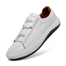 High Quality Top Grain Leather Sneakers For Men Genuine White Shoes Italian Korean Fashion Casual Skate Shoe Wholesale