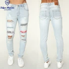 Wholesale new style fashion button closure mens jeans patches pants boy denim pants