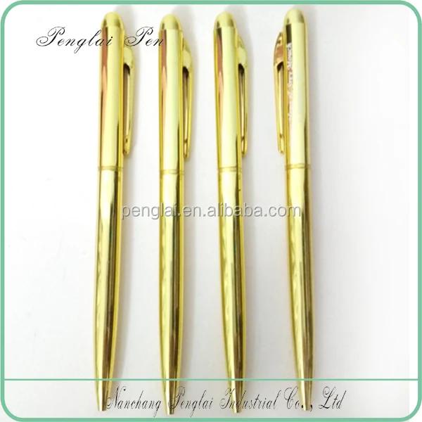 5 star hotel metal engraved pens slim metal twist slim gold ball