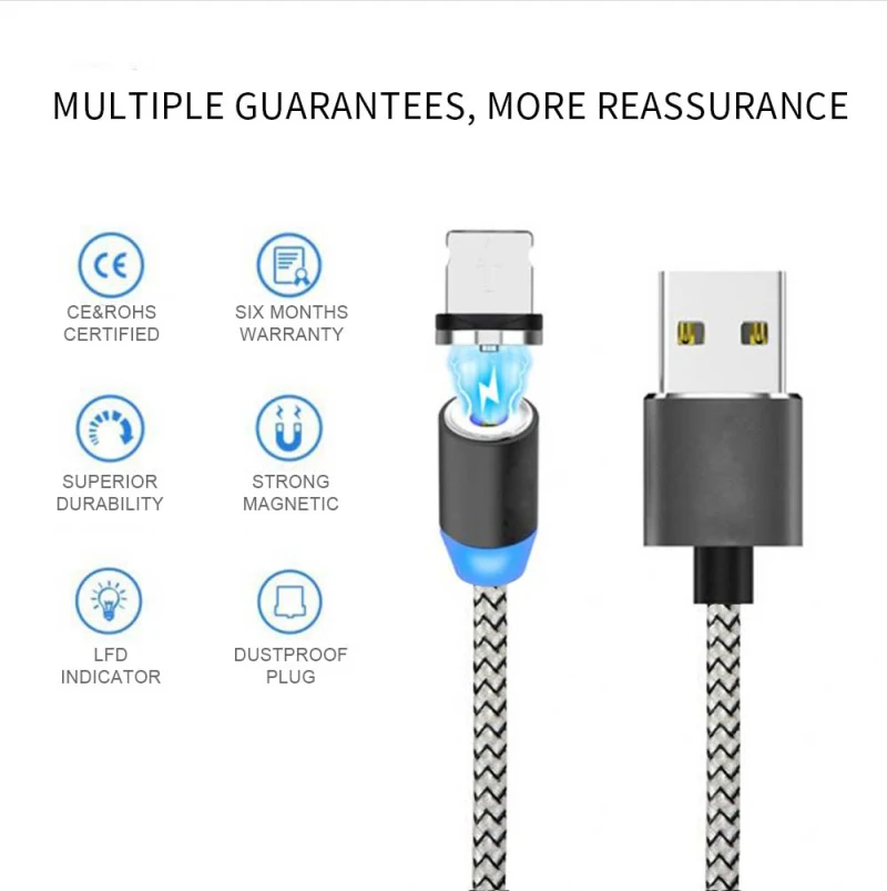 1m Micro type c 8 pins USB 3 in 1 Magnet Charger Charging Cable magnetic usb cable - ANKUX.COM