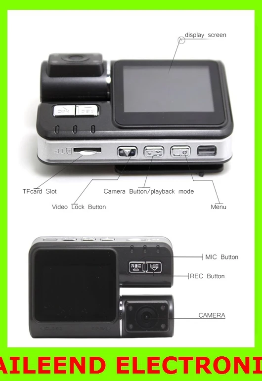 Dual Lens Car Camera i1000 Car DVR Dual Camera HD 1080P Dash Cam Black Box With Rear 2 Cam Vehicle View Car Recorder