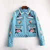 Punk Stubbed Floral Birds Embroidered Woman Leather Jacket