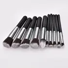 Low MOQ new style 10pcs black silver makeup brush set goat hair makeup brushes with wood handle