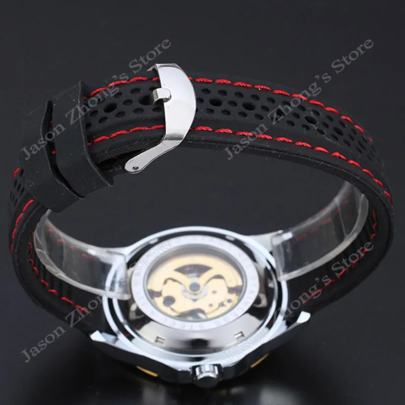 New WINNER Hollow Engraving Skeleton Casual Design Black Golden Case Rubber Strap Watches Men Luury Brand Automatic Watches