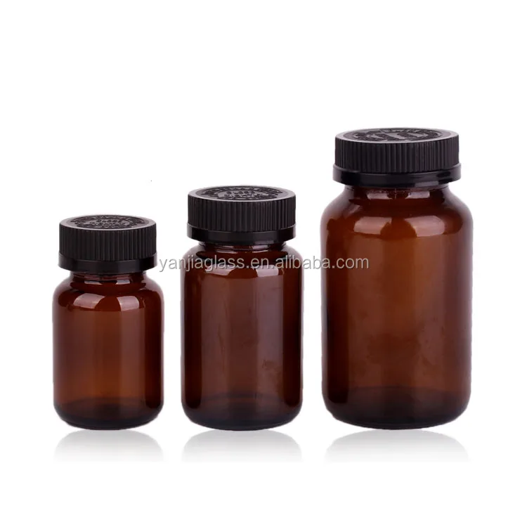 pharmaceutical medicine use amber glass bottle with childproof lid resistant lid