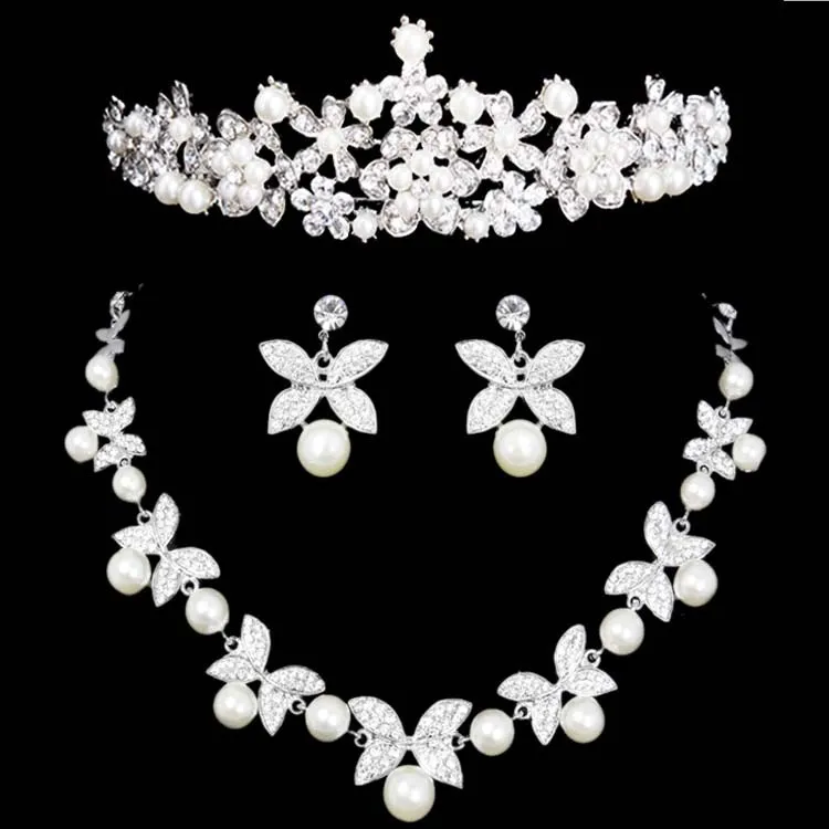 2017 New bridal jewelry crown necklace and earring set tiara rhinestone wedding accessories bridal crystal jewelry sets (2)