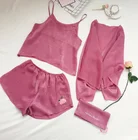 Wholesale summer silk sling home wear velvet women's pajamas four sets of women's suits nightwear loungewear