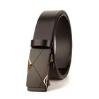 genuine leather business automatic buckle slide belt for men