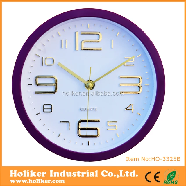 suppliers plastic round 3d cheap wall clocks with gold big