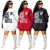 2019 New Arrivals Fashion Plus Size Women Casual O Neck Long Sleeve Letter Print Knee Length Air layer fabric Sweater Dress