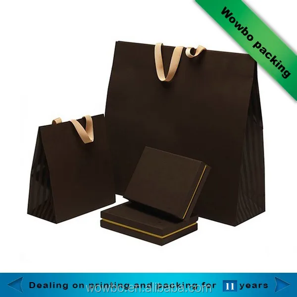 dark brown paper gift boxes gift bags set with ribbon handle