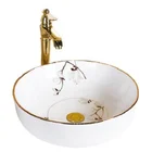 Bathroom Ware Ceramic Golden Flower Hand Wash Basin With Stand Price