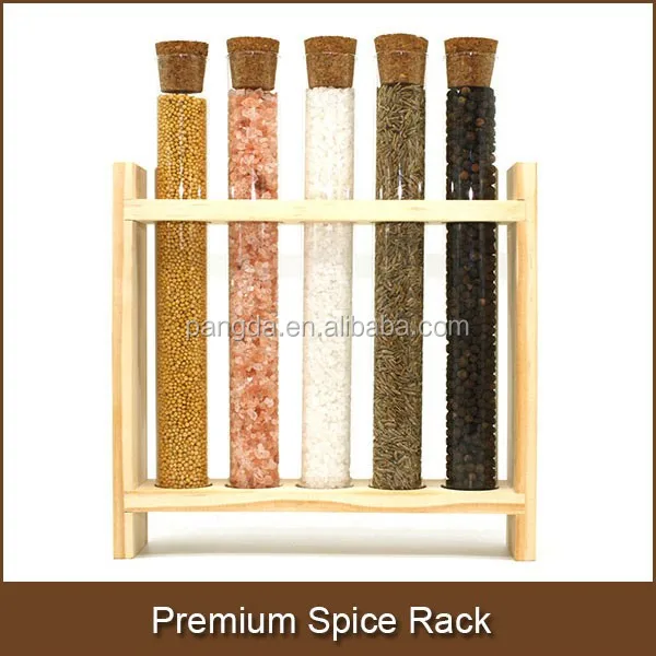 premium spice rack with wood stand and flat bottom test tube