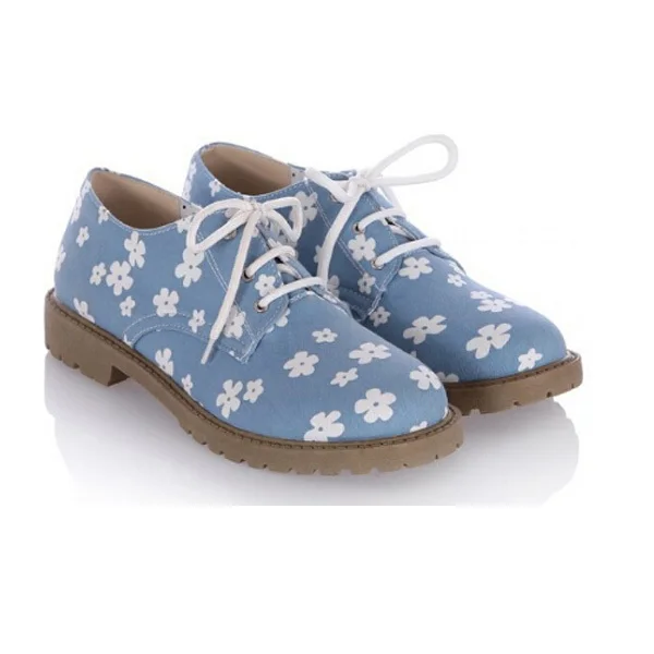 Big size 34-39 leather shoes woman flats flower creepers platform shoes lace up fashion women sneaker zapatos mujer flats DX1058