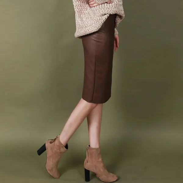 Fashion New Back Vent Brown Knee Length High Waist Office Lady Sex 