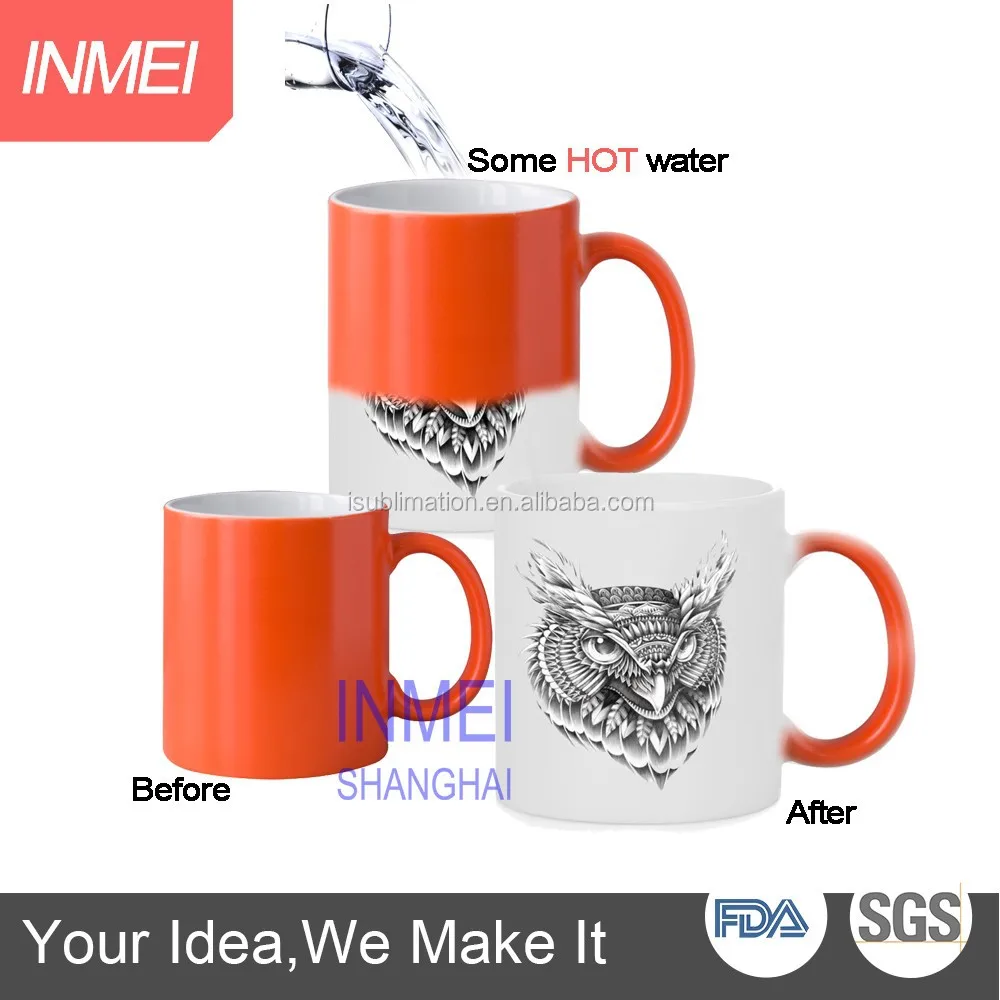 11oz high quality hot sale ceramic color changing mug,orange