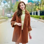 Myfur Good wool fabric girls winter down long coat with lamb fur collar