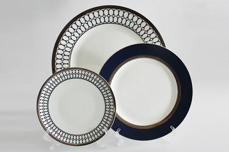Wholesale Bone China Dinner Set Online Ceramic Dinner Plates Navy Blue Porcelain Dinnerware Set