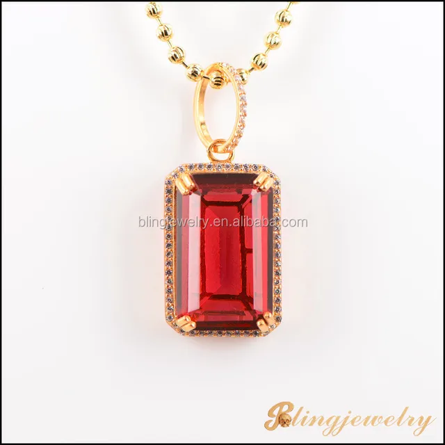 new design silver jewelry big ruby stone micro pave pendant