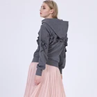 Custom Women Cut and sew hoodie Zip up Ruffle sleeves grey fabric hoodies jacket