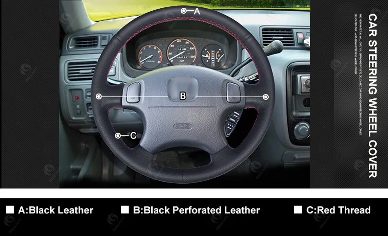 MEWANT Black Artificial Leather Car Steering Wheel Cover for for Honda CRV CR-V 1997-2001-1