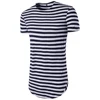 Black White Stripe Ringer Long Line T-Shirt For Men