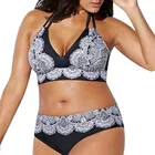 Women Plus Size Bandage Bikini Set Lace Flower Printing Padded Bra Bikini Split Large Size Body Swimsuit Beachwear Bikinis