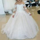 Wholesale Long Sleeve Baby Girl Party Dress Applique Lovely Flower Girl Dresses with Bow