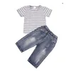 Baby boy clothes 2018 Brand summer kids clothes striated t-shirt+ jean pants outifits