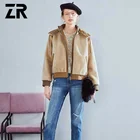 Women Loose Double Faced Lamb Leather Fur Jacket,Sheepskin Leather Shearling Coat fleece jacket