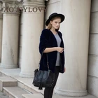 New products vintage black casual rex rabbit fur coat for lady