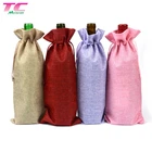 Wholesale Flax Wine Bottle Gift Bags Cover Champagne Drawstring Single Wine Bottle Jute Bag