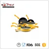 New designer yellow aluminum stone coated 15pcs cookware set with stone kitchen utensils Marble non stick coated cooking pans