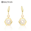 Baoyan Elegant rose gold silver plated flat rose flower earrings women pendiente joyas de oro