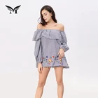 Ruffles collar cotton embroidery designs ladies casual off the shoulder spring shirts pictures for women