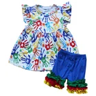 Latest Baby Girls Palm Printed Tunic And Colorful Icing Pants Kids Clothes Girls Clothing Set Bulk Wholesale