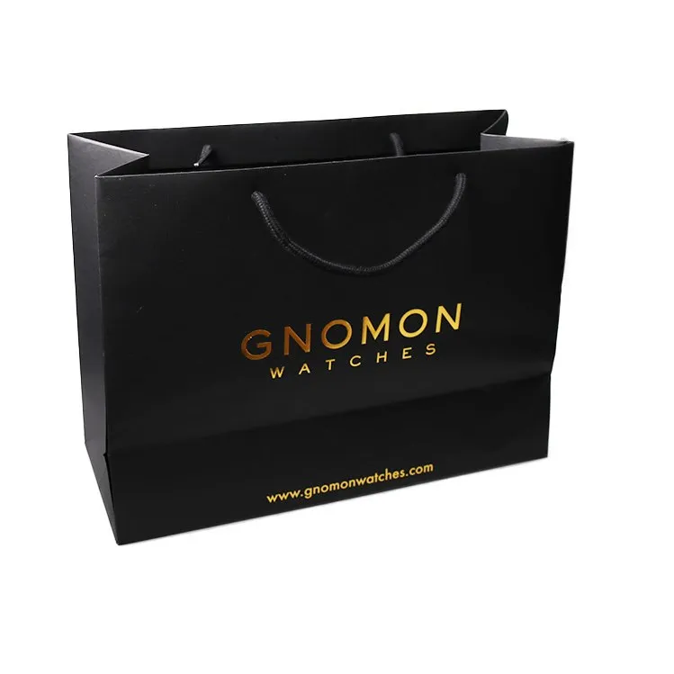 matt black shopping paper carry gift bag with custom brand name