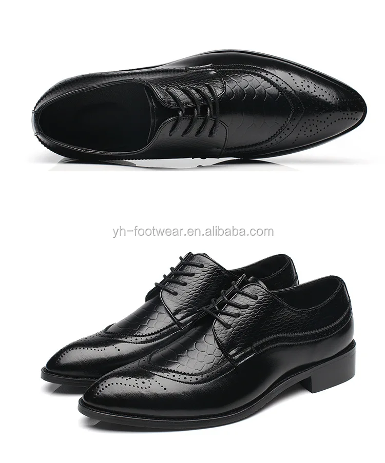 Brogue business men dress shoes Crocodile pattern leather men oxford shoes
